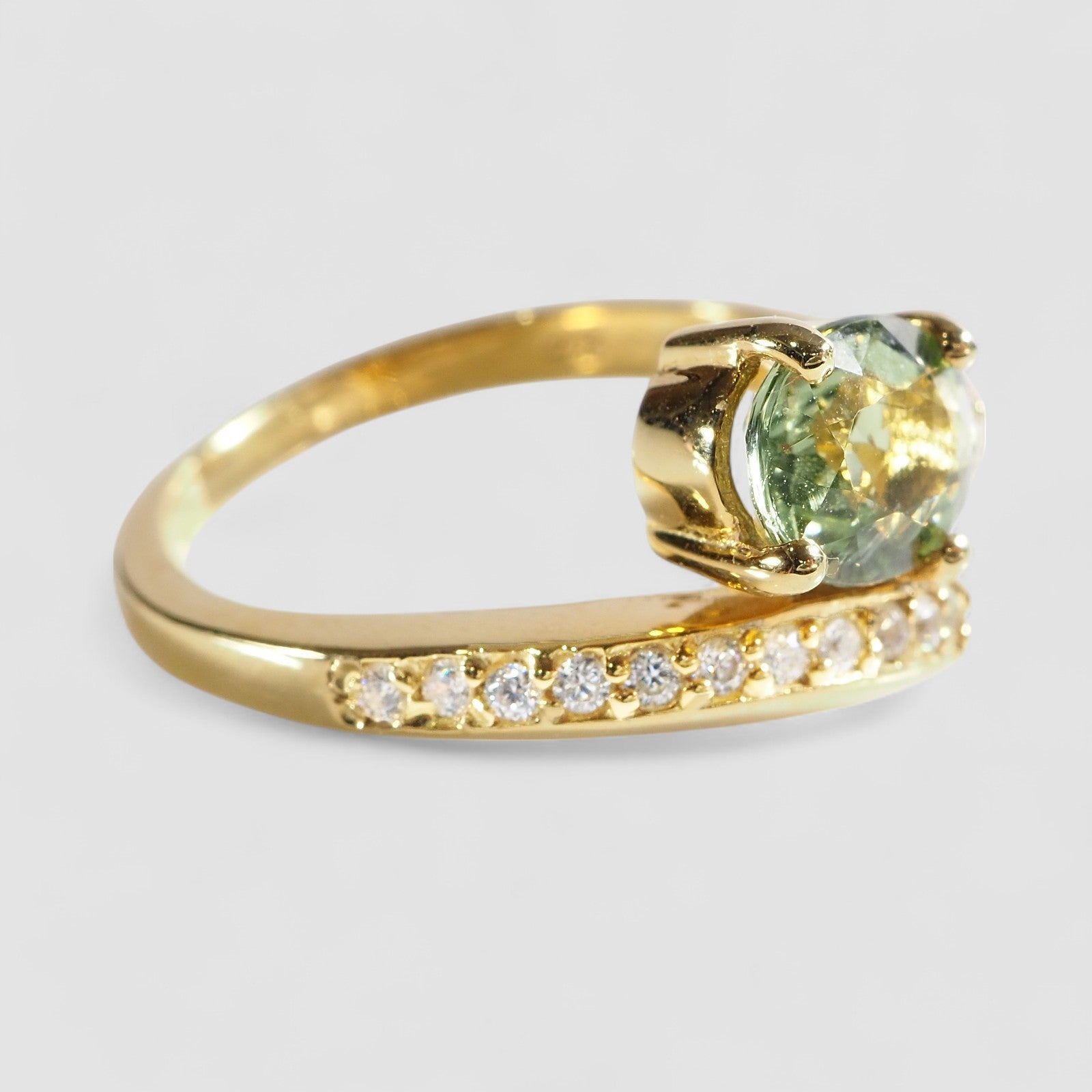 24K Gold Seafoam Green Tourmaline 925 Sterling Silver Ring