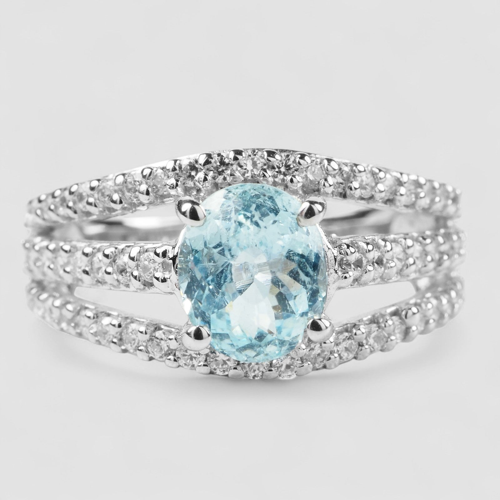 Blue Aquamarine 925 Sterling Silver Ring