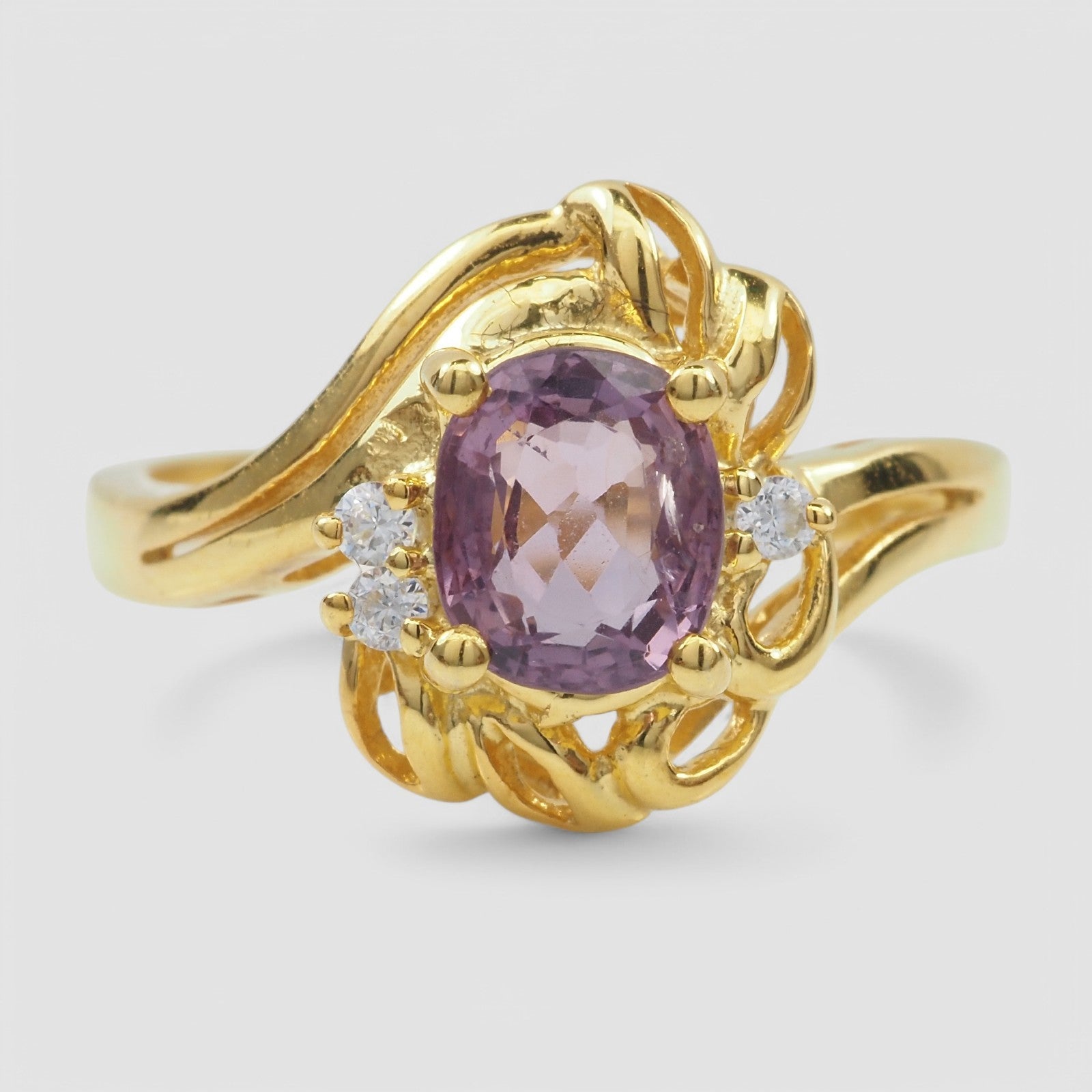 Pale Pink Spinel 925 Sterling Silver 24K Gold Ring