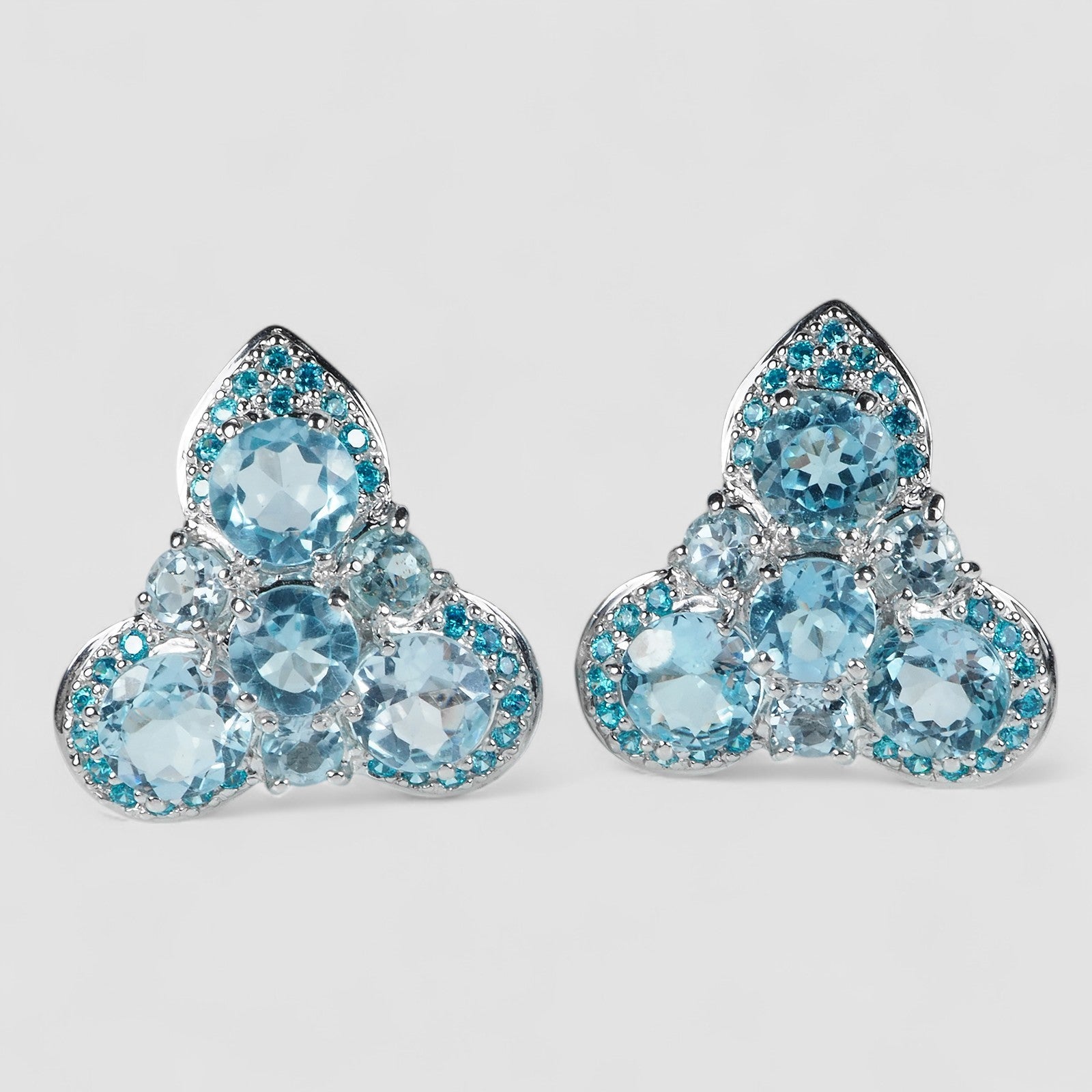 Blue Aquamarine 925 Sterling Silver White Gold Earrings, Natural Gemstone, Everyday Wear