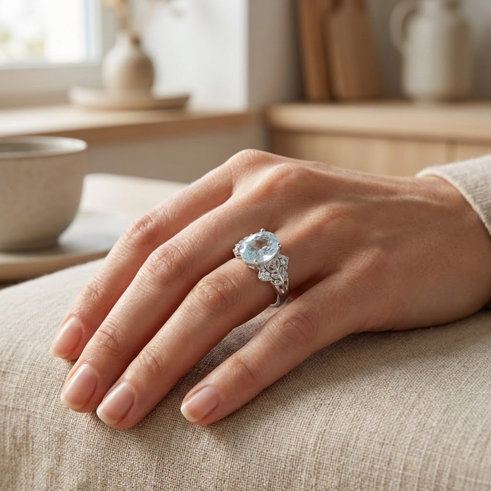 Blue Aquamarine 925 Sterling Silver Ring