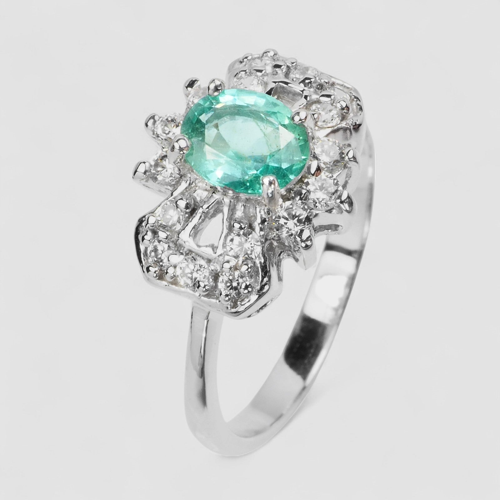 Neon Green Emerald 925 Sterling Silver Ring