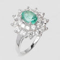 925 Sterling Silver Halo Ring Green Emerald