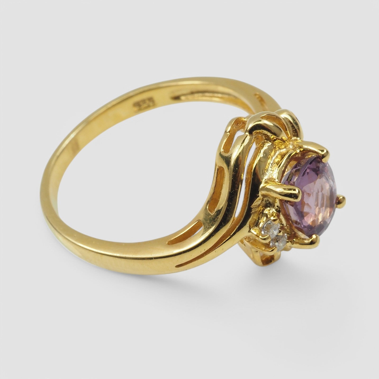 Pale Pink Spinel 925 Sterling Silver 24K Gold Ring
