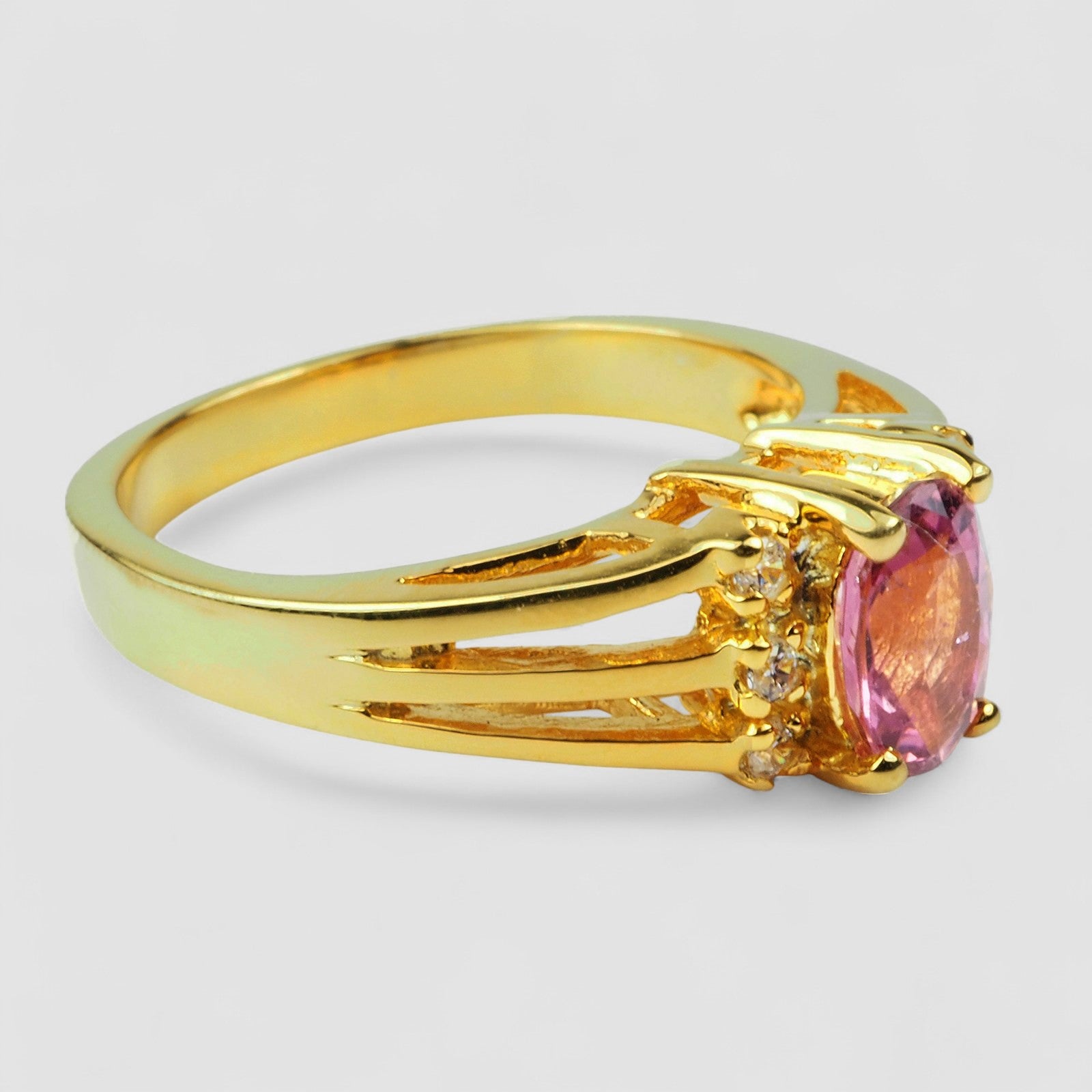 24K Gold Pink Tourmaline 925 Sterling Silver Ring