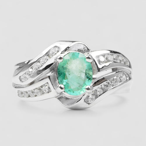 925 Sterling Silver Ring Green Emerald