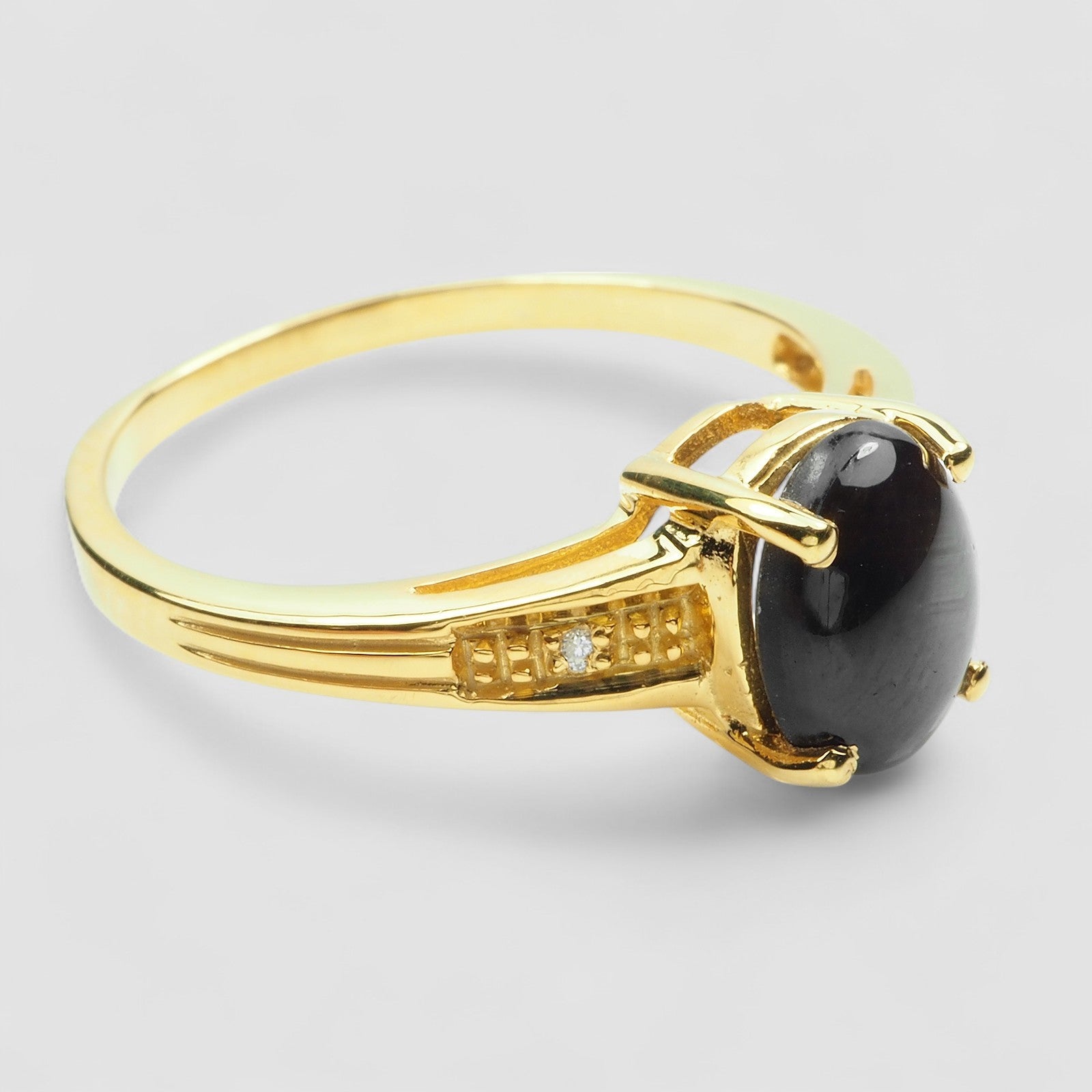 925 Sterling Silver White Gold Rings Black Star Six Rays Sapphire