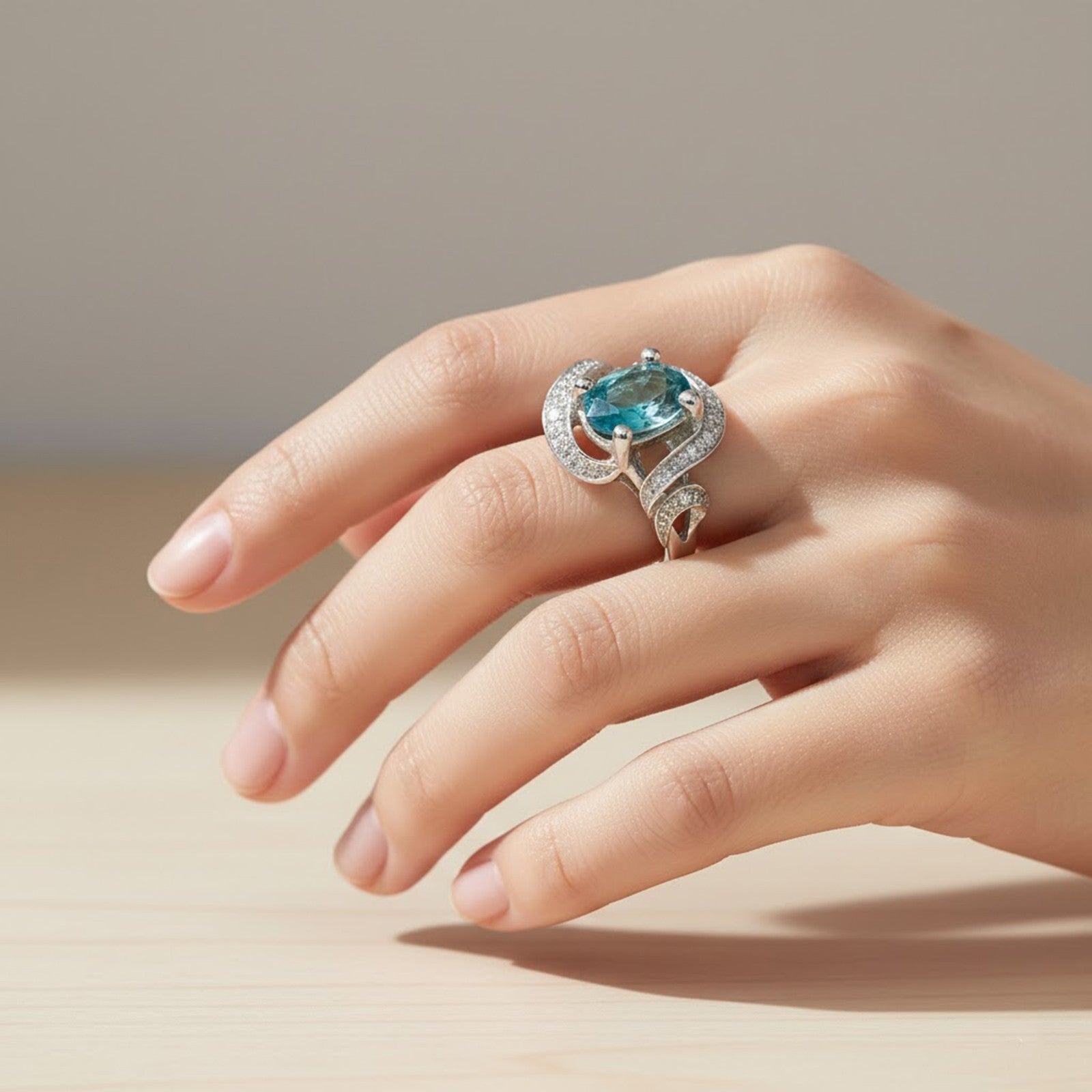 Blue Zircon 925 Sterling Silver Ring