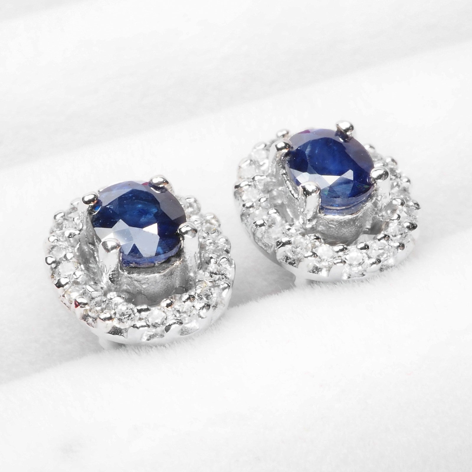 Glitzy Blue Sapphire 925 Sterling Silver Halo Earrings