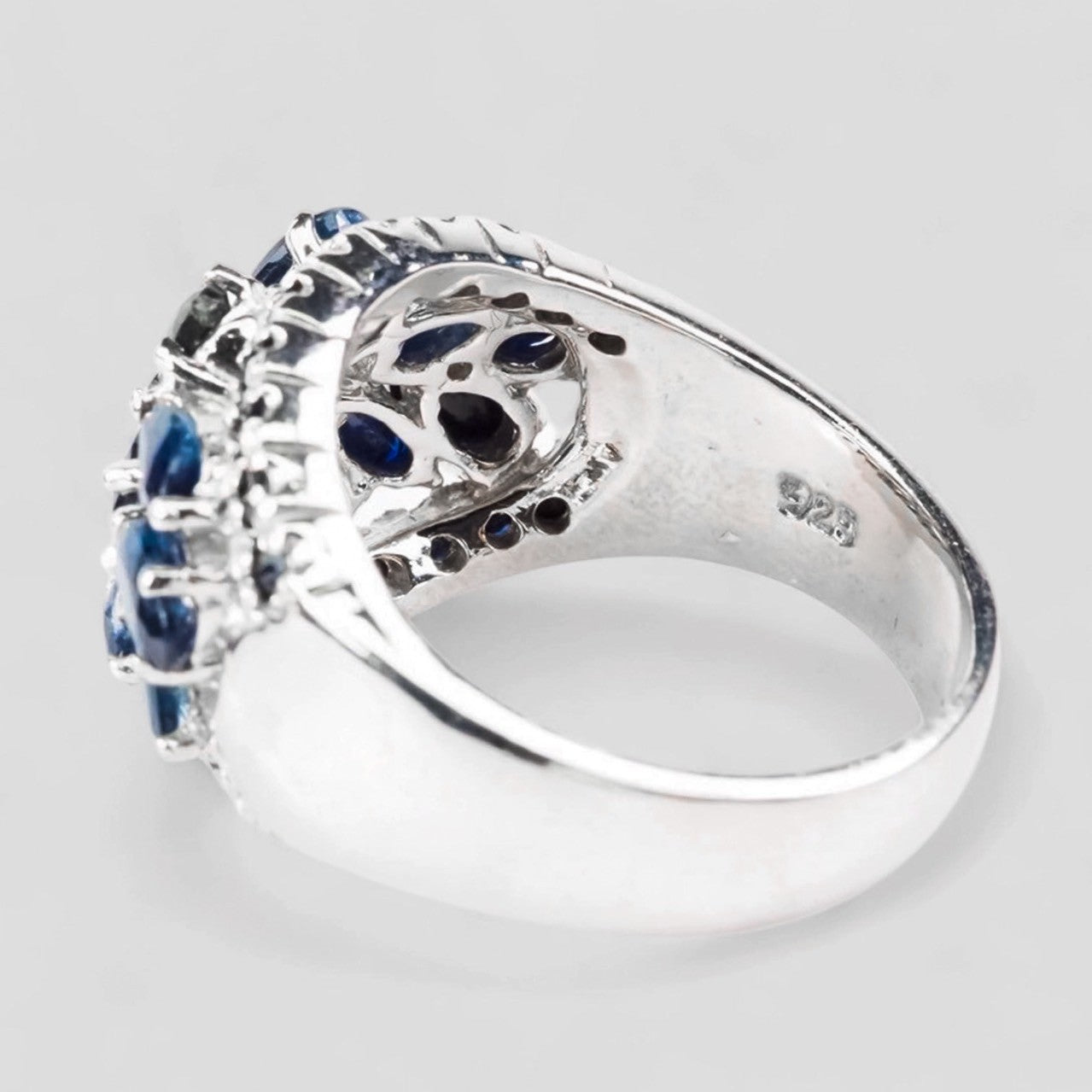 Blue Sapphire 925 Sterling Silver White Gold Ring, Natural Gemstone, Everyday