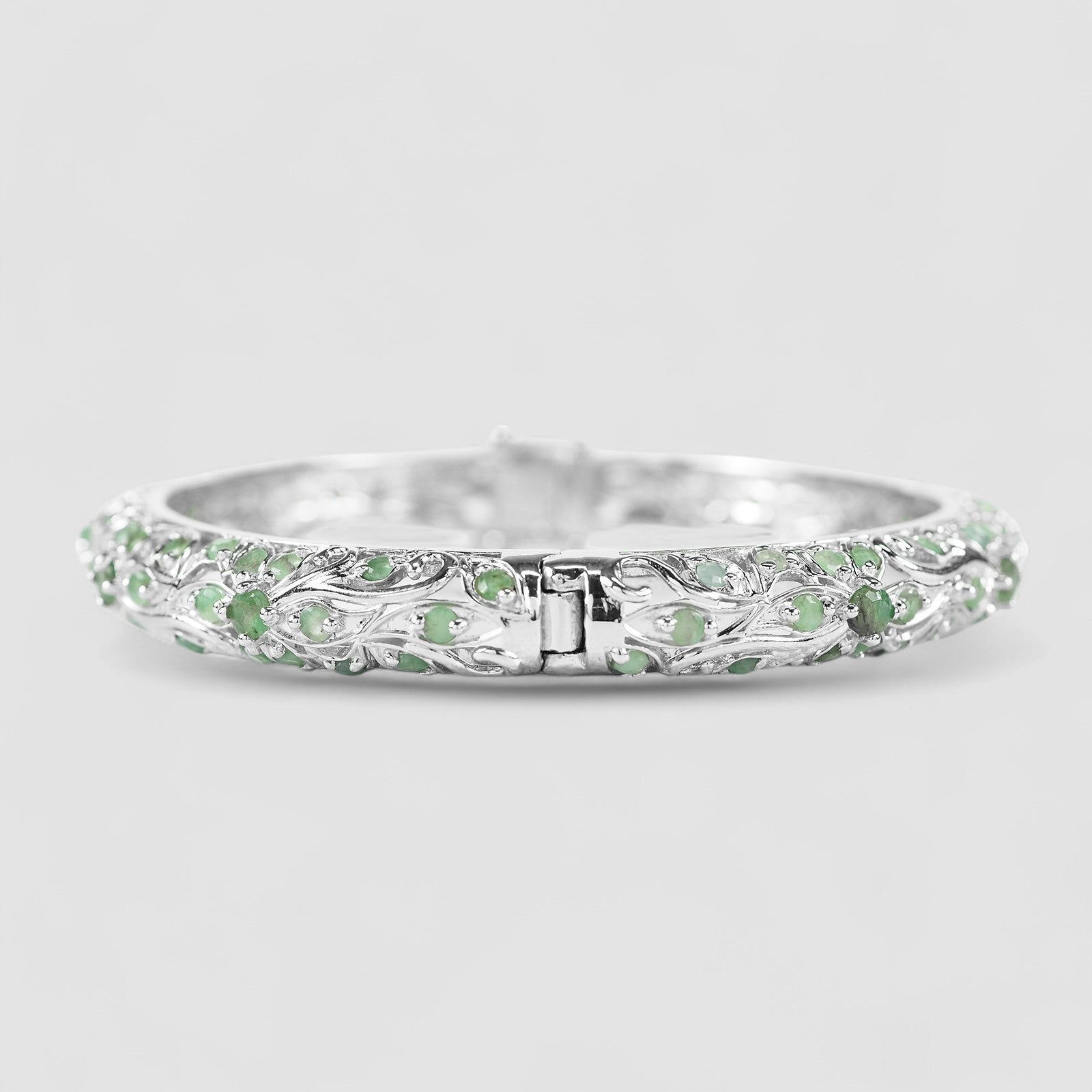 Green Emerald 925 Sterling Silver White Gold Bangle, 925 Genuine Gemstone, Everyday Bangle