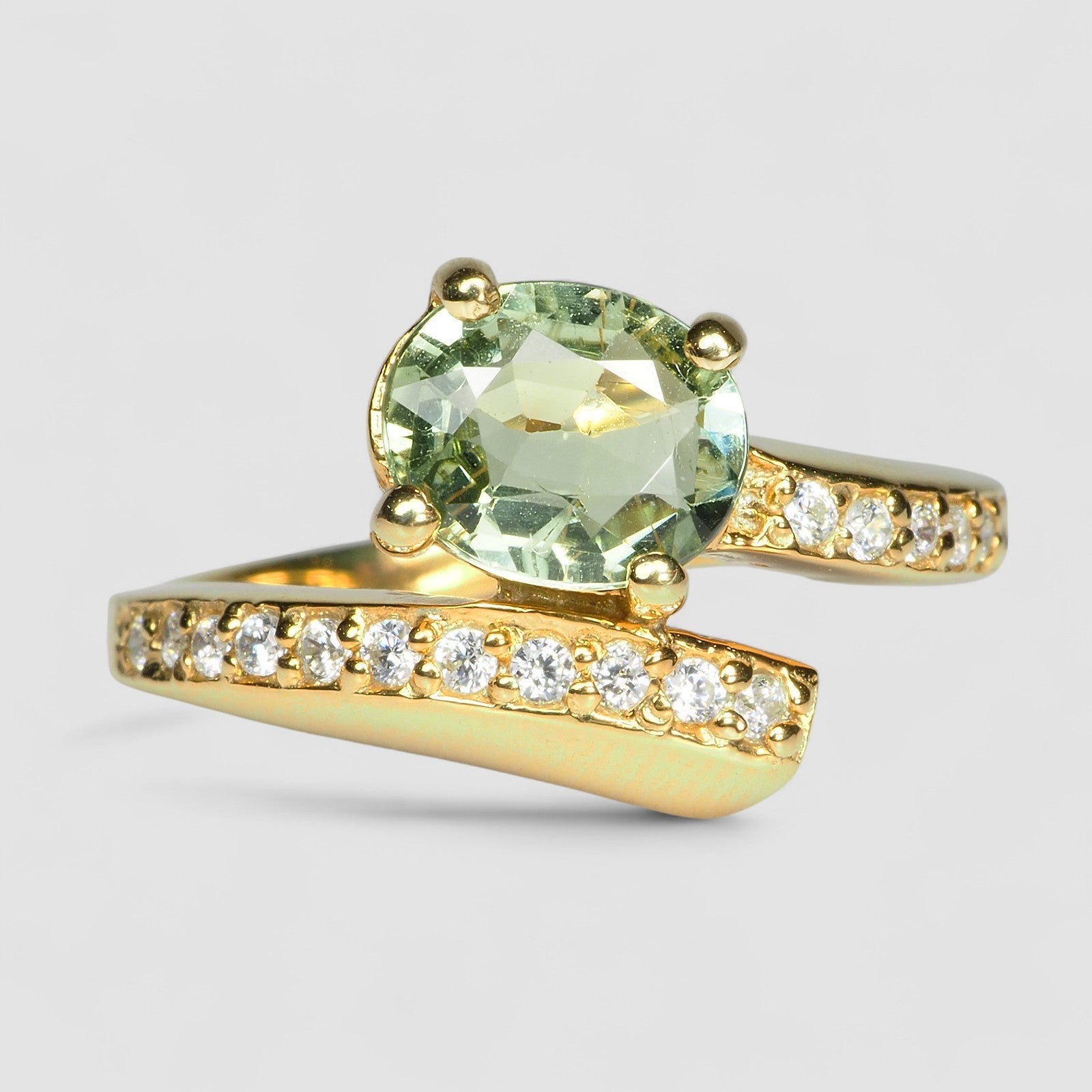 24K Gold Seafoam Green Tourmaline 925 Sterling Silver Ring
