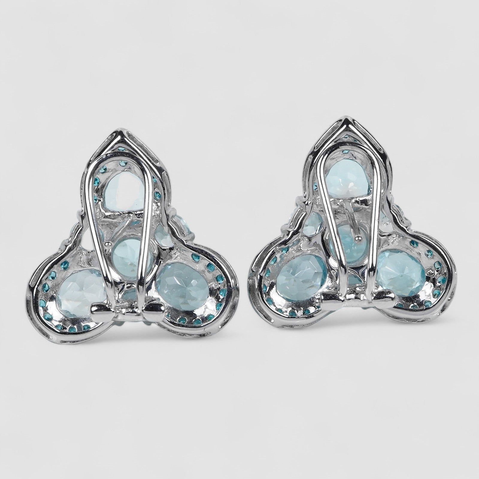 Blue Aquamarine 925 Sterling Silver White Gold Earrings, Natural Gemstone, Everyday Wear
