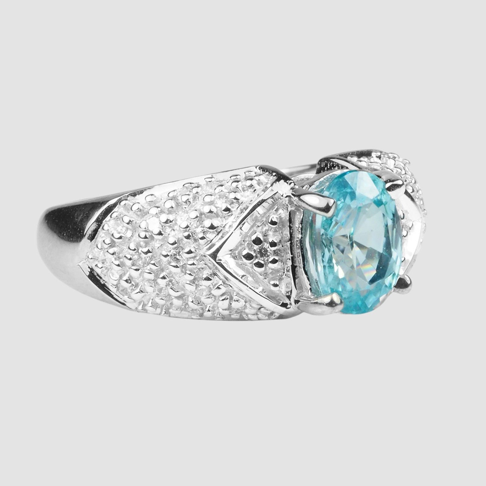 Natural Blue Zircon 925 Sterling Silver Ring