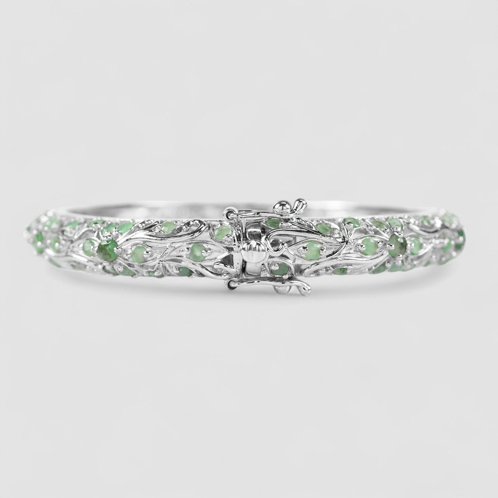 Green Emerald 925 Sterling Silver White Gold Bangle, 925 Genuine Gemstone, Everyday Bangle