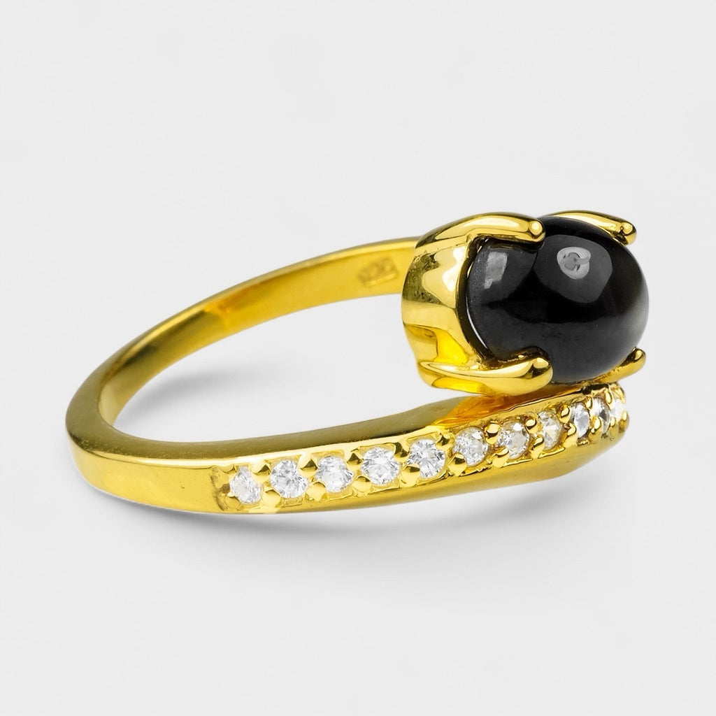 24K GOLD 925 STERLING SILVER RINGS BLACK STAR THAILAND