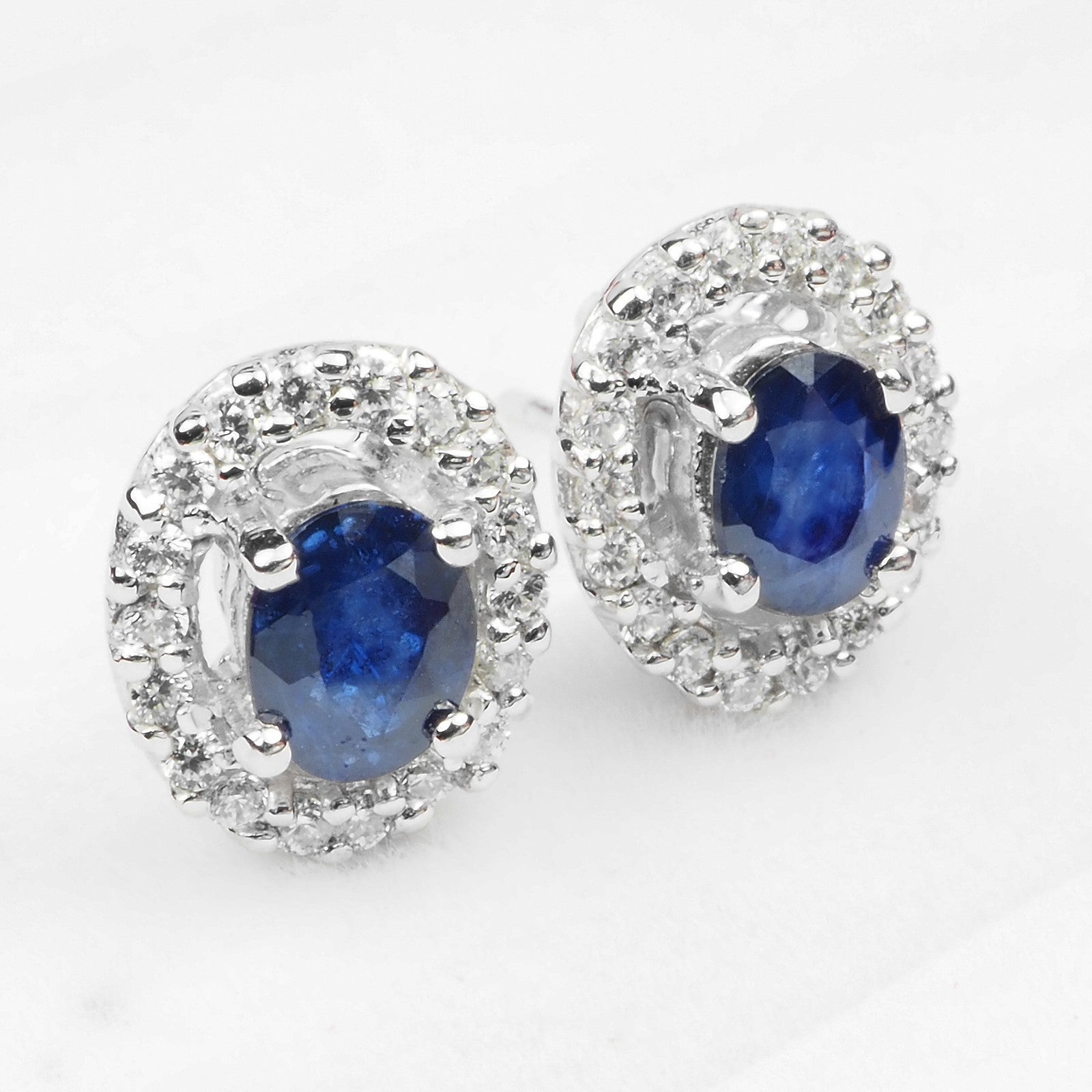 Glitzy Blue Sapphire 925 Sterling Silver Halo Earrings