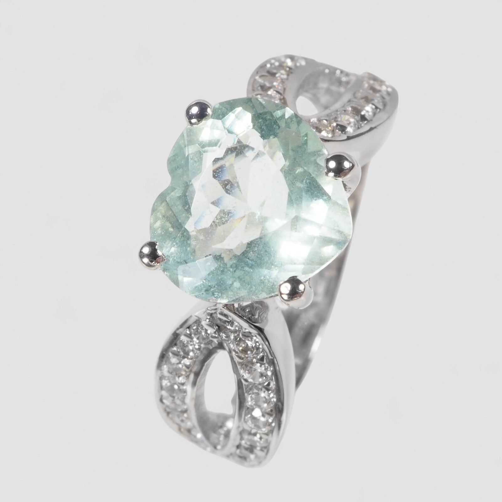HEART BLUE AQUAMARINE 925 STERLING SILVER WHITE GOLD RING
