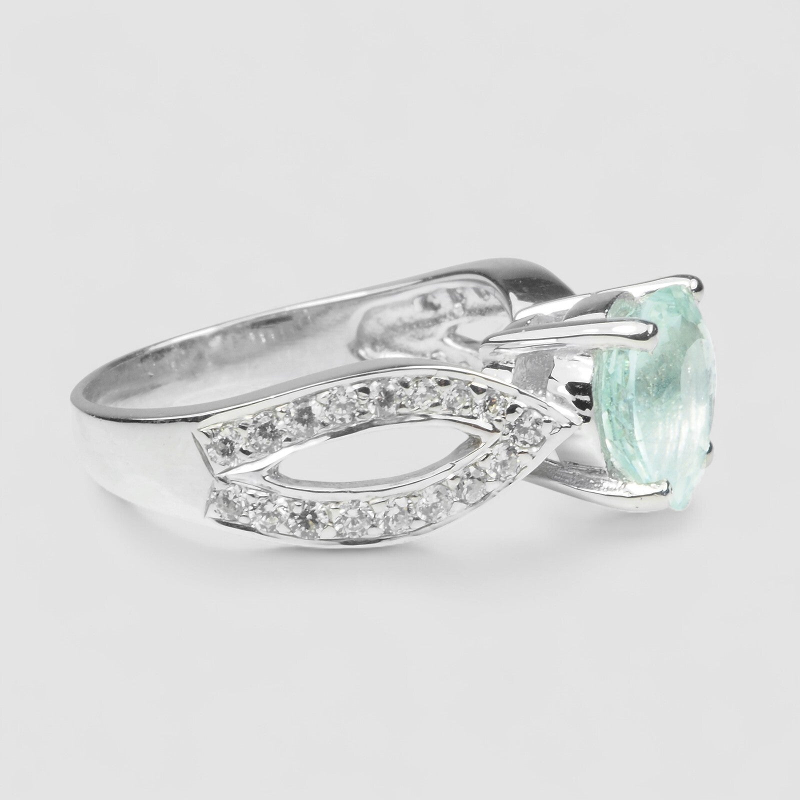 HEART BLUE AQUAMARINE 925 STERLING SILVER WHITE GOLD RING