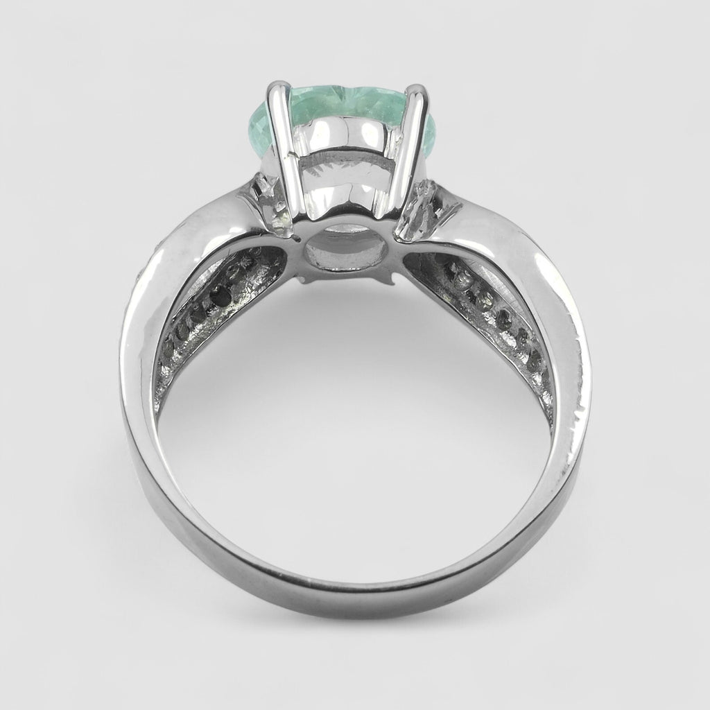 HEART BLUE AQUAMARINE 925 STERLING SILVER WHITE GOLD RING