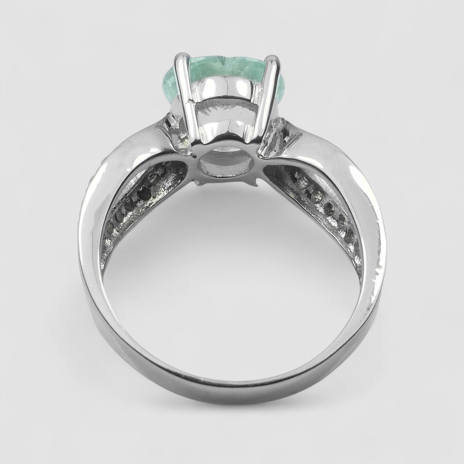 HEART BLUE AQUAMARINE 925 STERLING SILVER WHITE GOLD RING