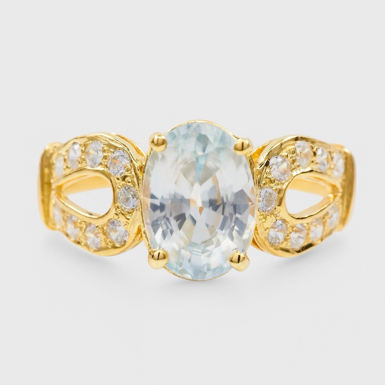 24K GOLD 925 STERLING SILVER RING BLUE AQUAMARINE