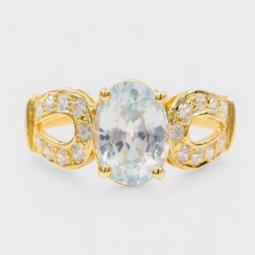24K GOLD 925 STERLING SILVER RING BLUE AQUAMARINE