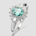WHITE GOLD RING EMERALD GREEN 925 STERLING SILVER