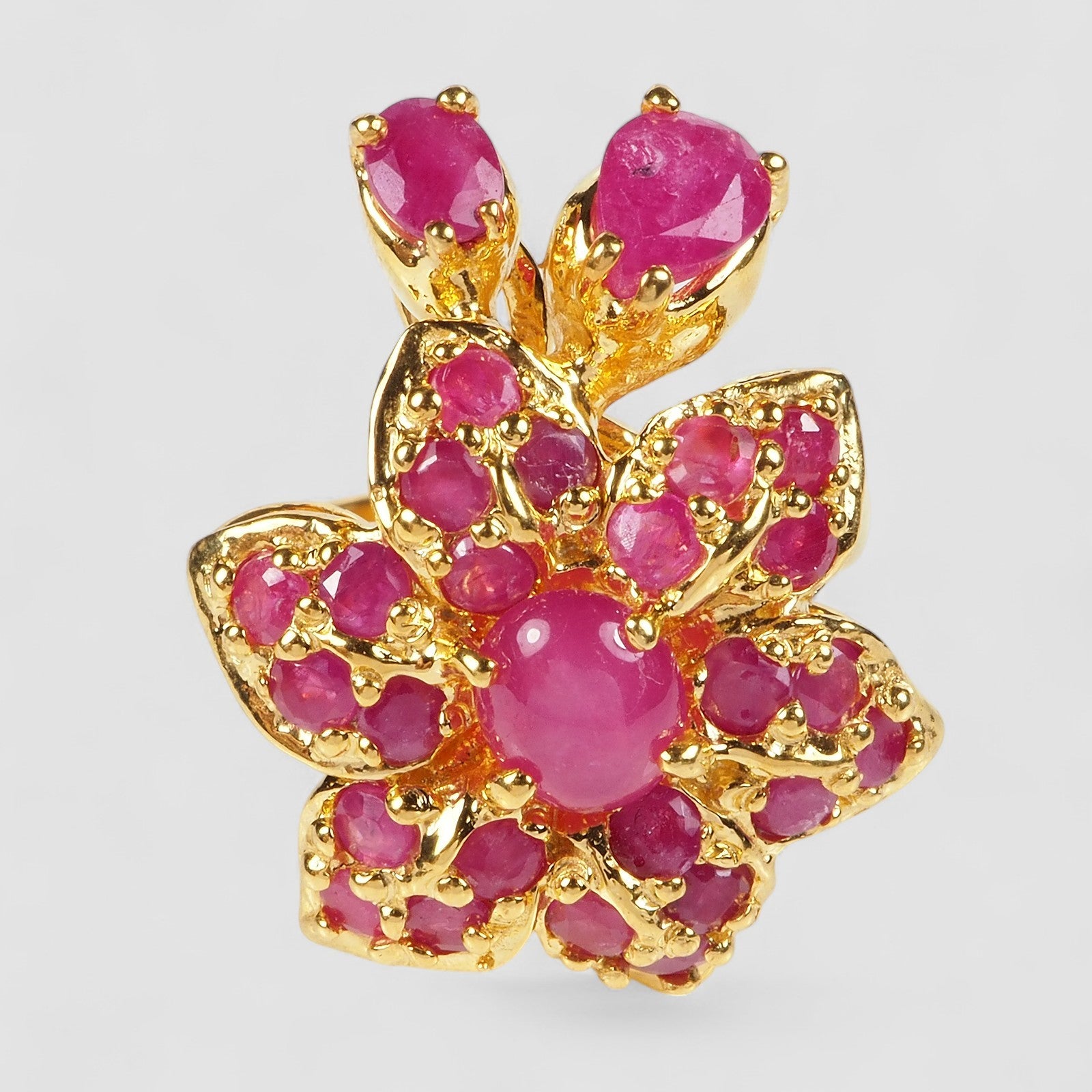 Red Ruby 925 Sterling Silver 24K Gold Rings, Trendy Everyday Ring