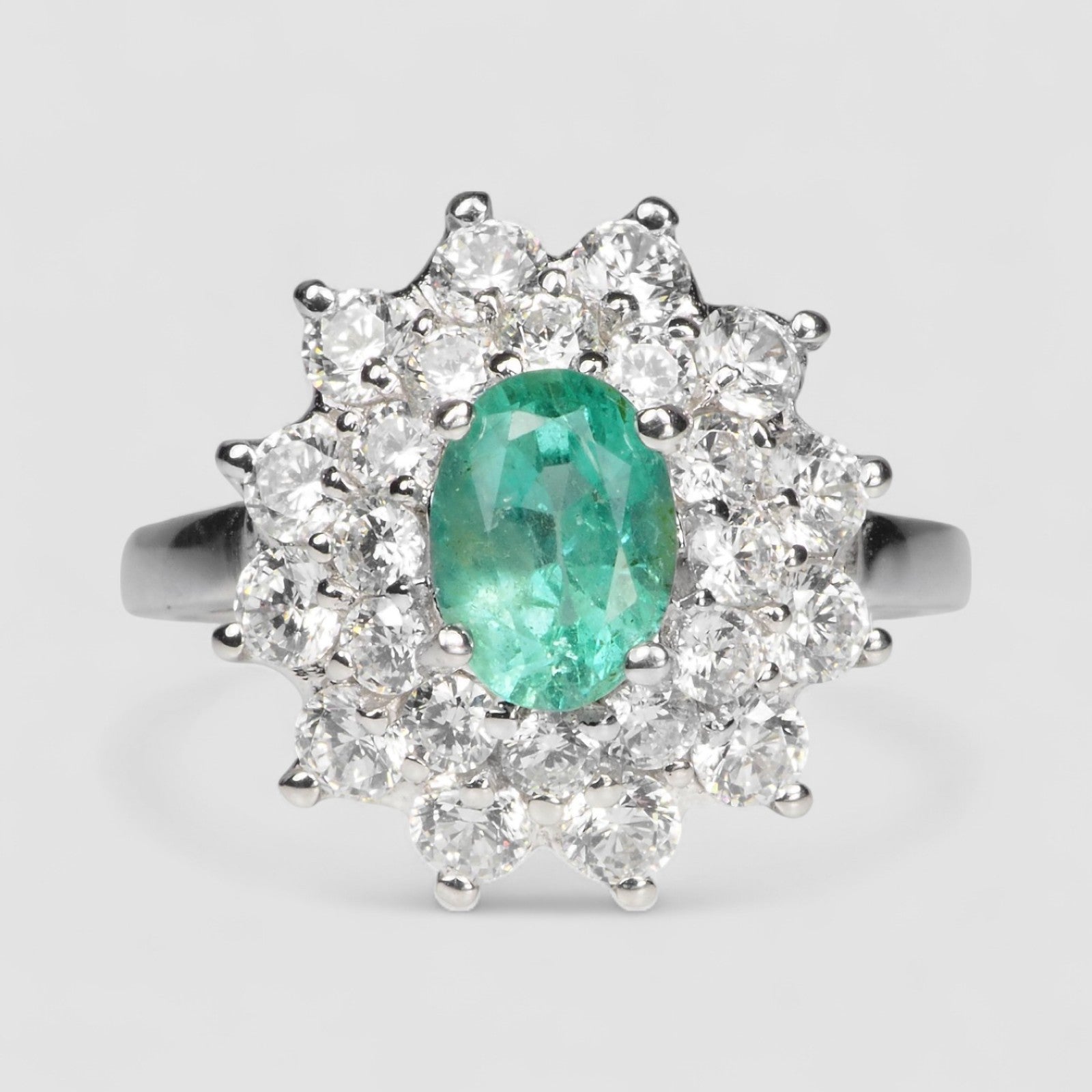 925 Sterling Silver Halo Ring Green Emerald