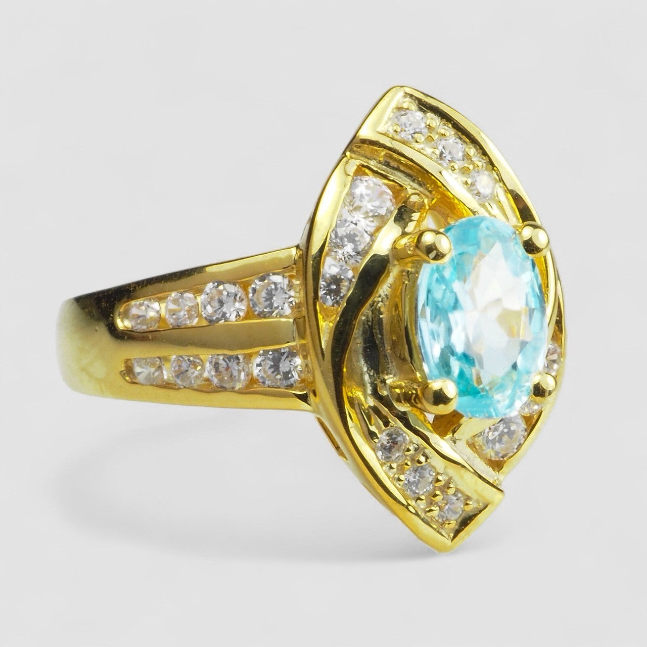 Sterling Silver Rings Blue Oval Zircon