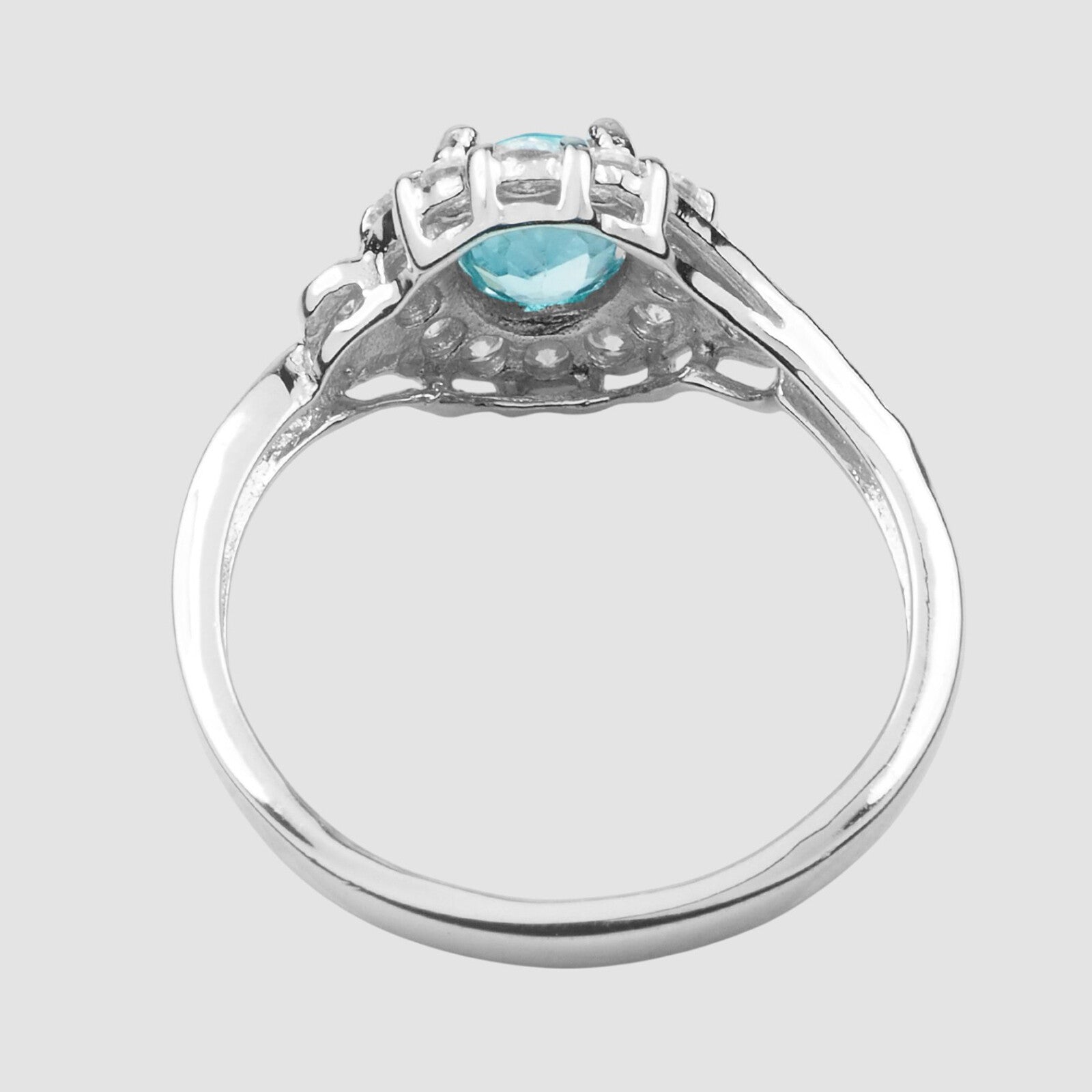 BLUE ZIRCON WHITE GOLD PLATED 925 STERLING SILVER