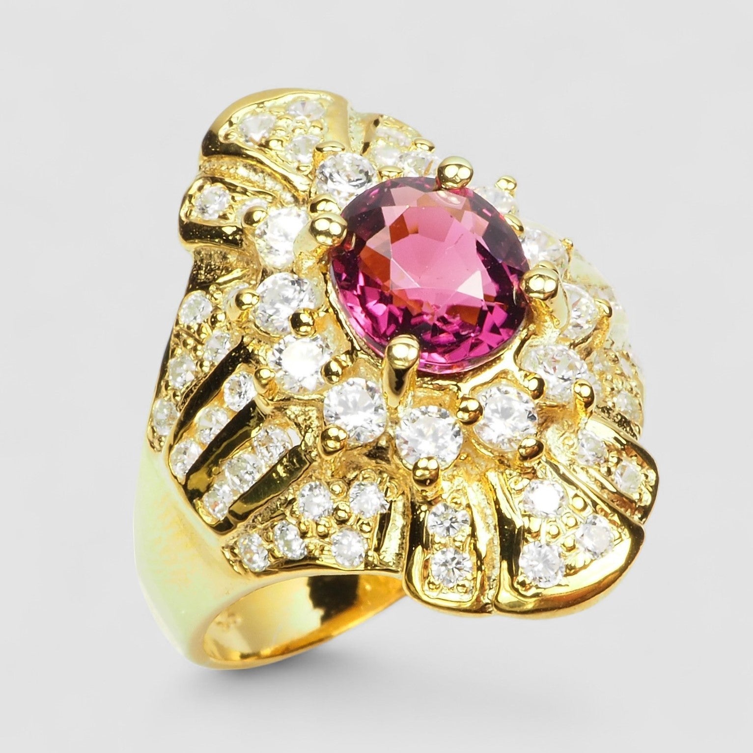 Pink Tourmaline Ring 24K Gold Sterling Silver 925, Affordable Natural Gemstone, Everyday Ring