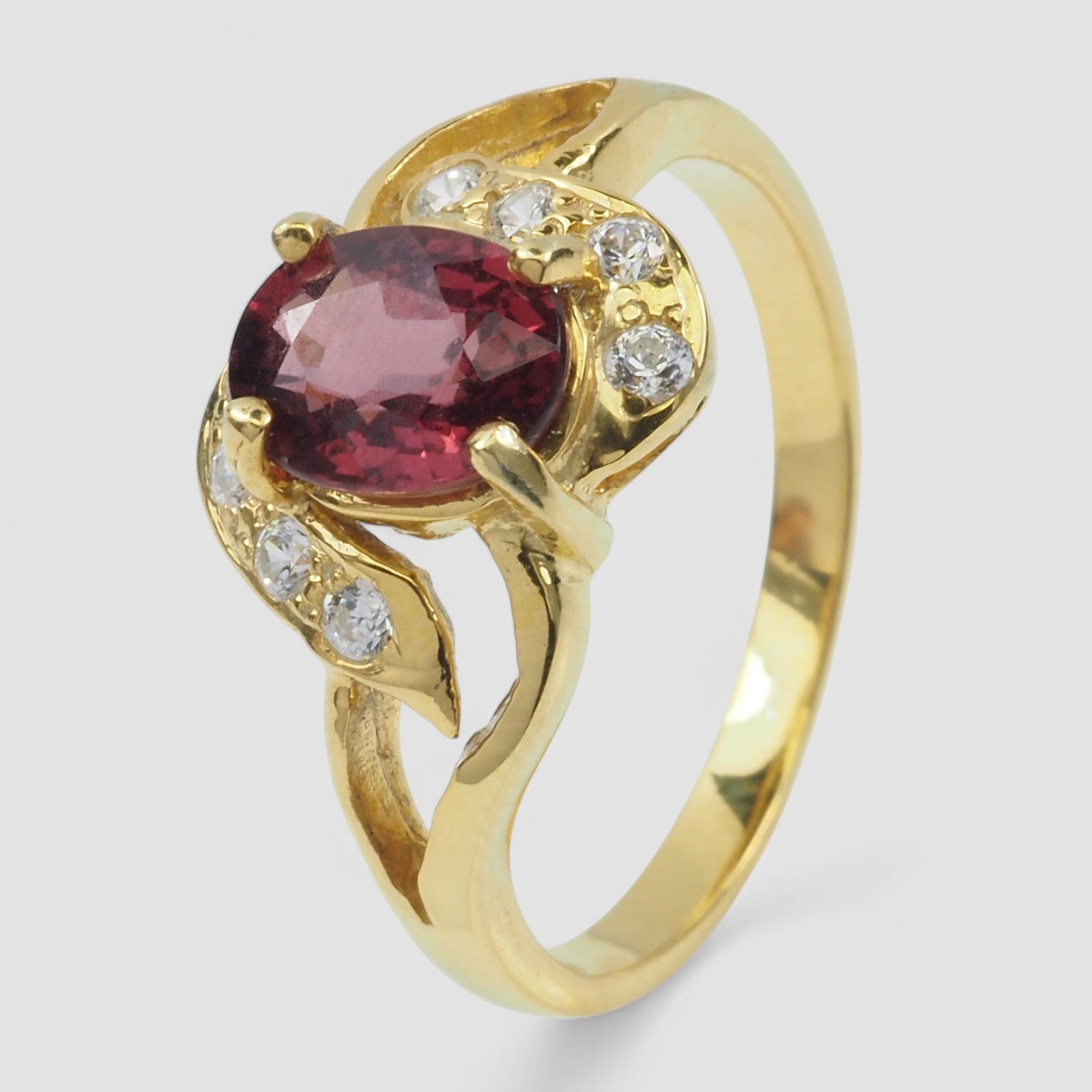 RED SPINEL 925 STERLING SILVER 24K GOLD PLATED FINE RING