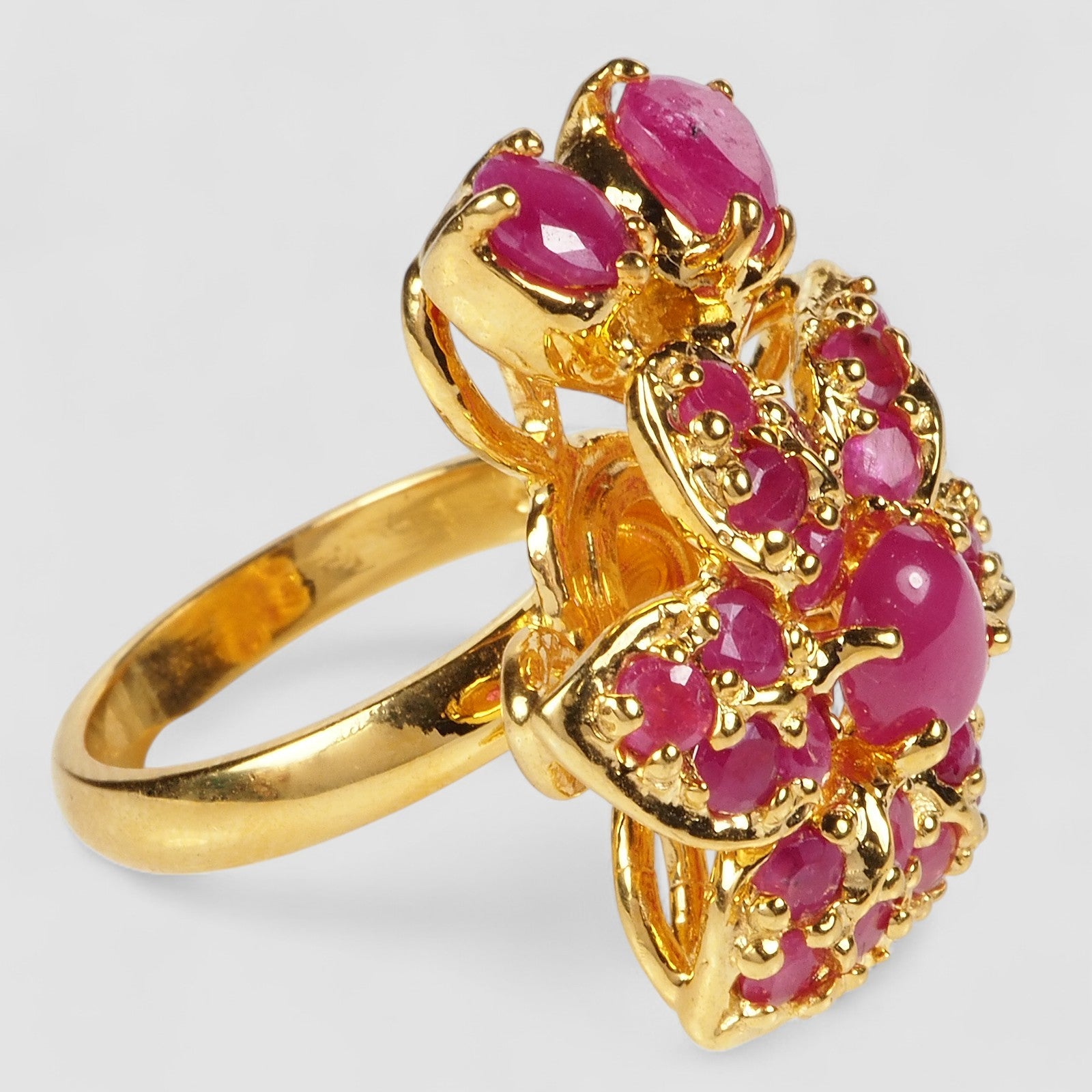 Red Ruby 925 Sterling Silver 24K Gold Rings, Trendy Everyday Ring