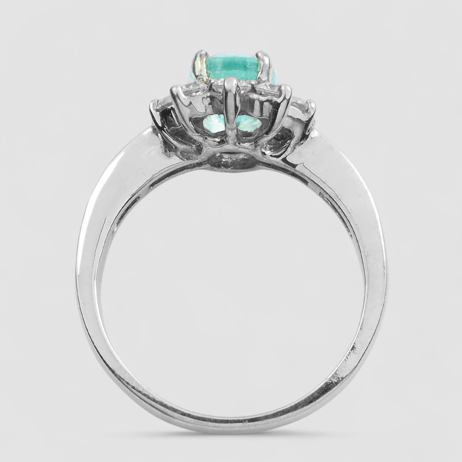 Green Emerald Oval 925 Sterling Silver White Gold Ring