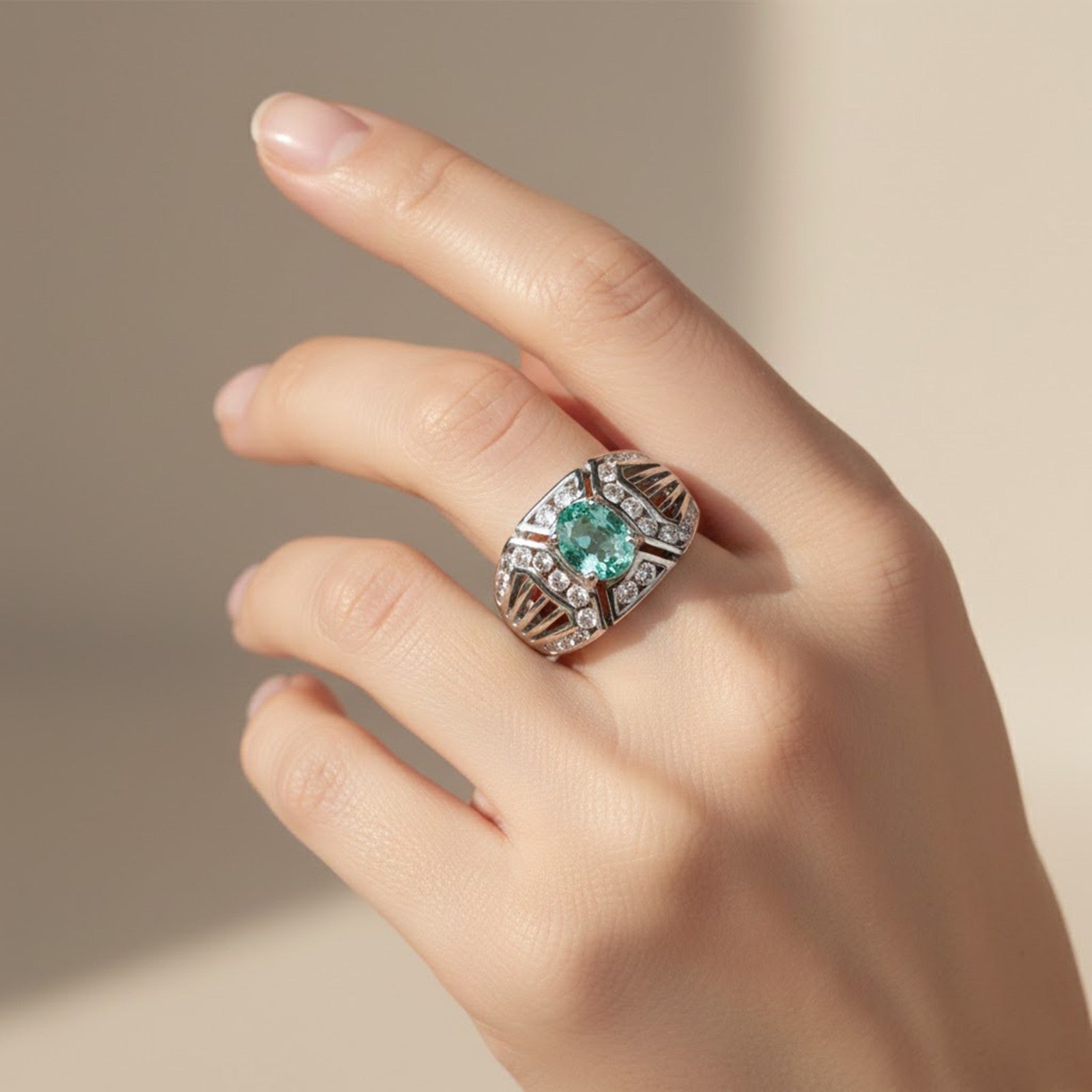 925 Sterling Silver Ring Green Emerald