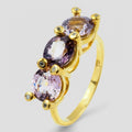 24k Yellow Gold Plated 925 Sterling Silver Ring Purple Spinel, Genuine Gemstone, Free Resizing