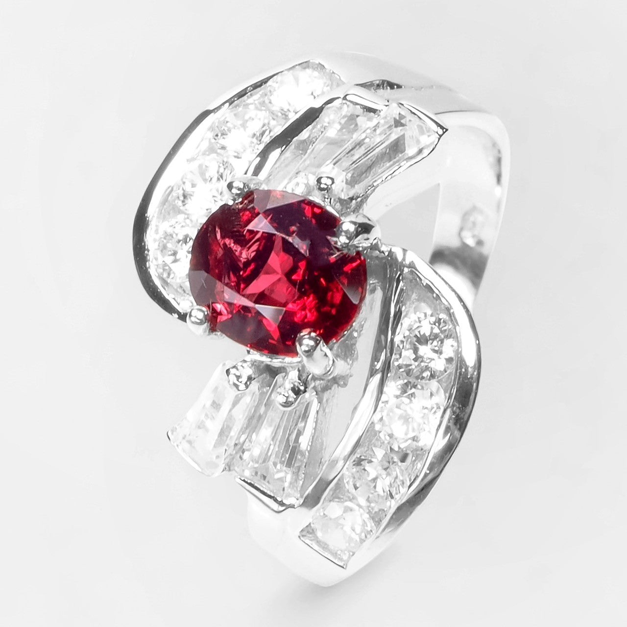 925 STERLING SILVER WHITE GOLD RING RED SPINEL