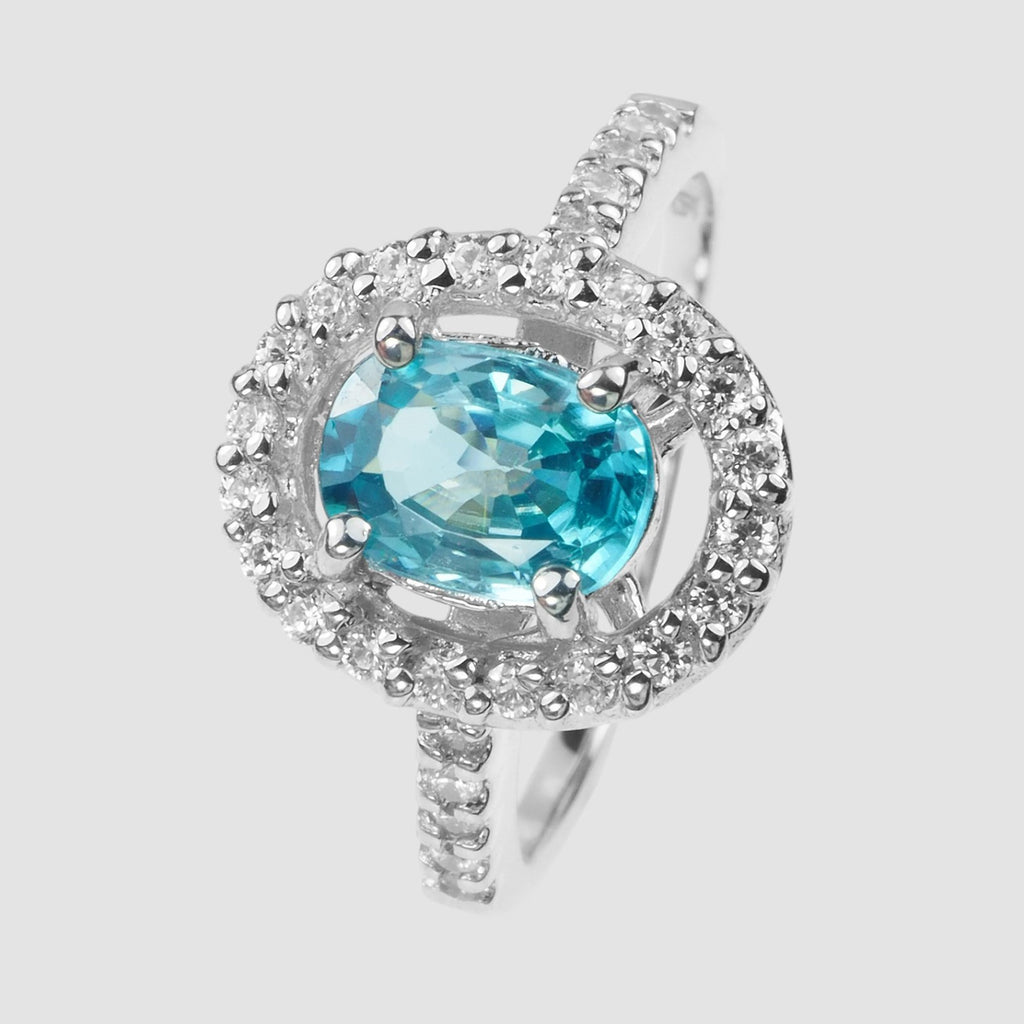 BLUE ZIRCON WHITE GOLD PLATED RING