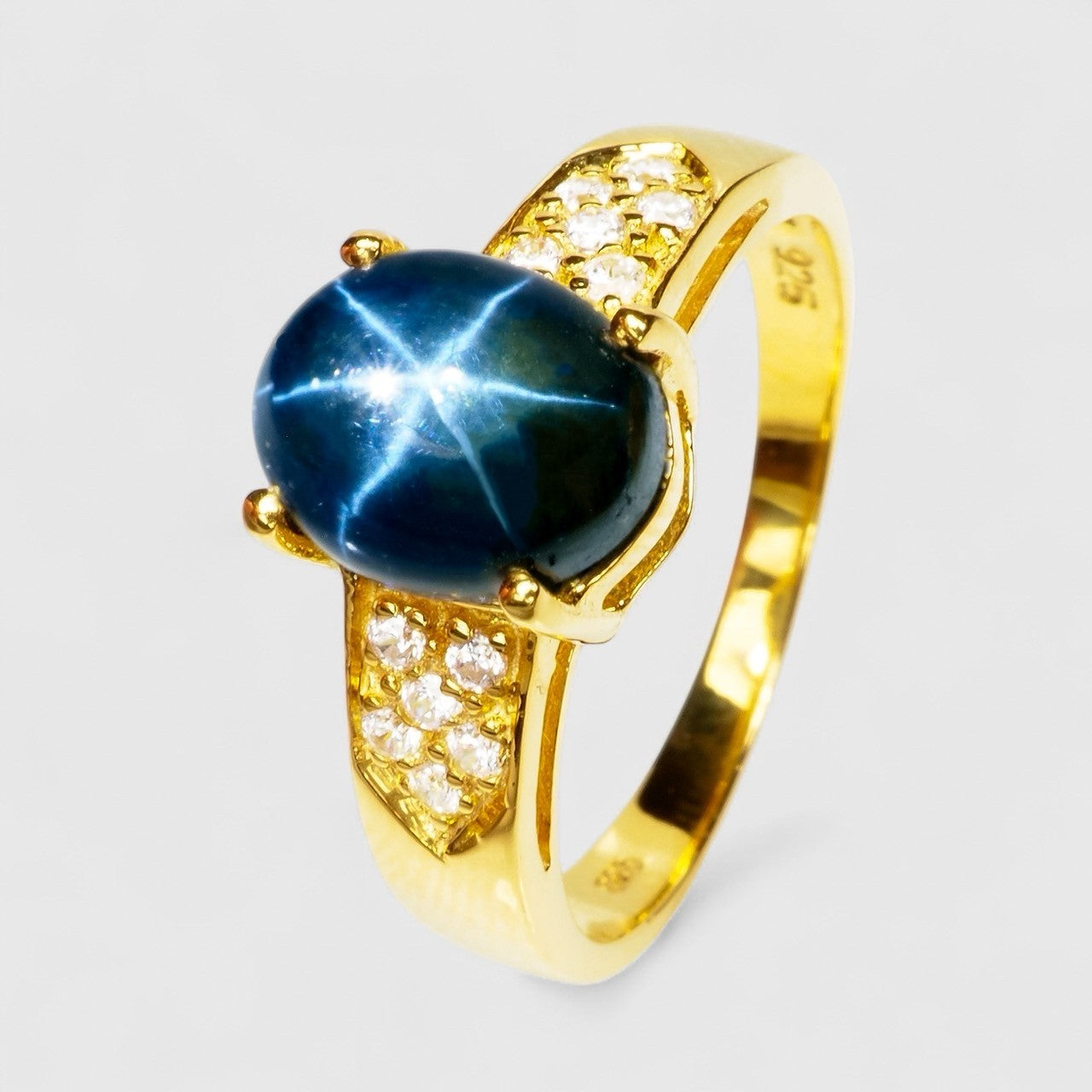 BLUE STAR SAPPHIRE 925 STERLING SILVER 24K GOLD RINGS