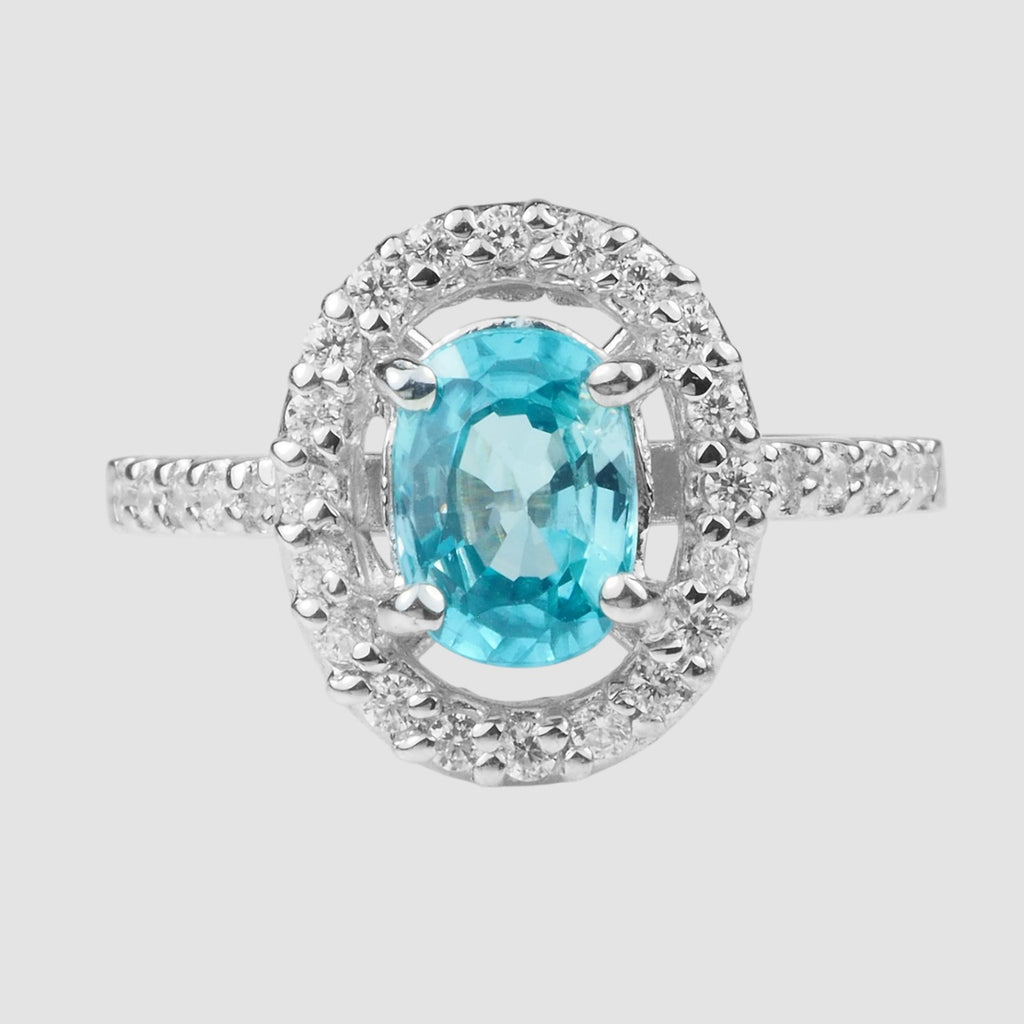 BLUE ZIRCON WHITE GOLD PLATED RING