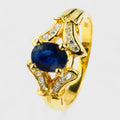 Blue Sapphire 925 Sterling Silver 24K Gold Ring