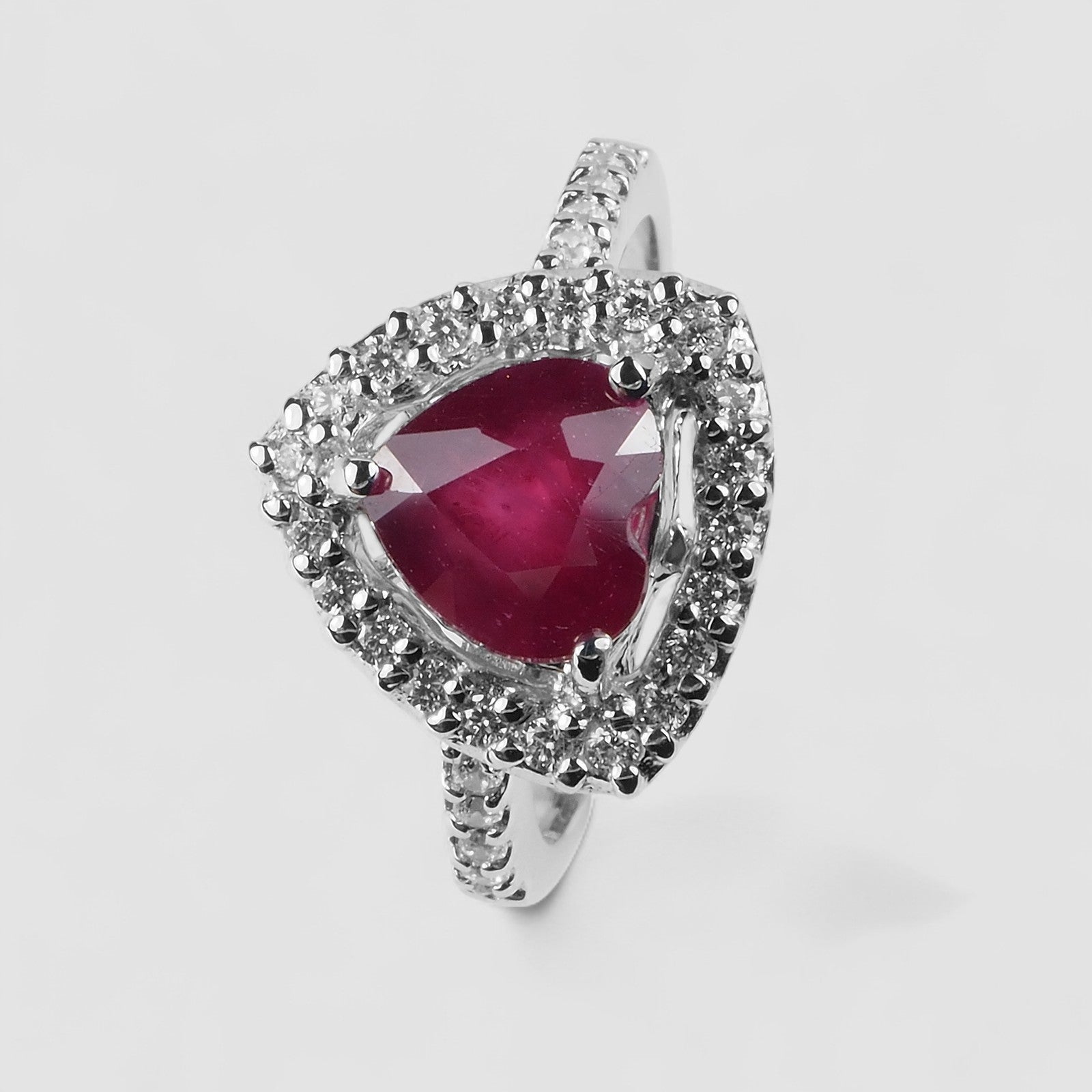 Red Ruby Heart 925 Sterling Silver White Gold Ring