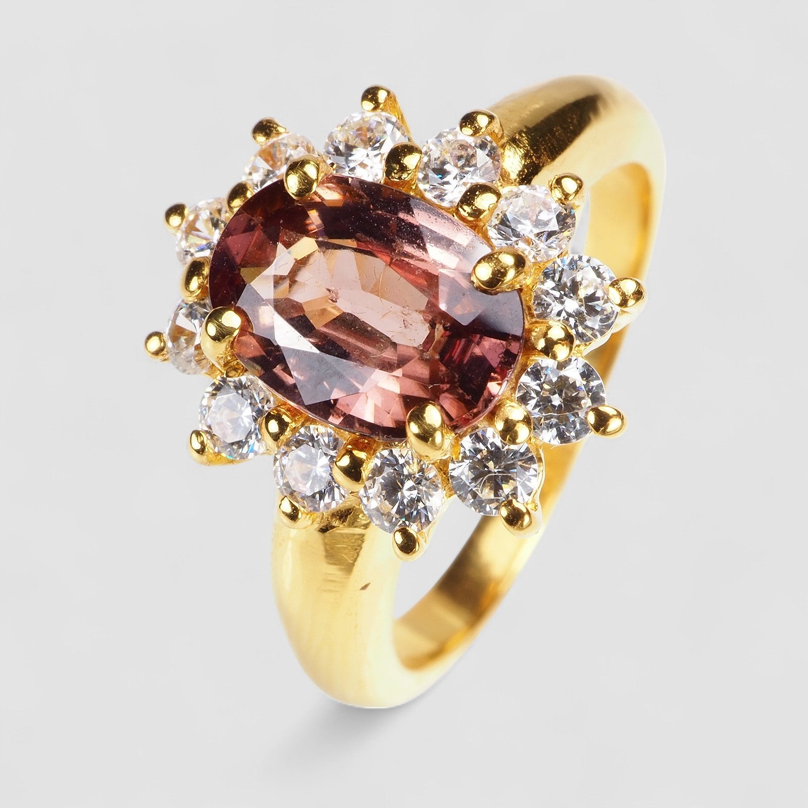 24K Gold Champagne Zircon 925 Sterling Silver Ring