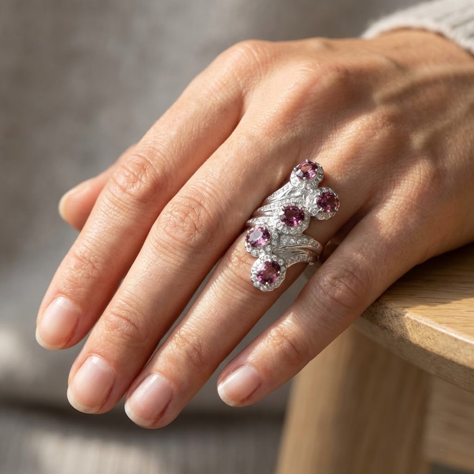 Purple Spinel Set 925 Sterling Silver Ring