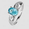 Blue Zircon 925 Sterling Silver White Gold Ring