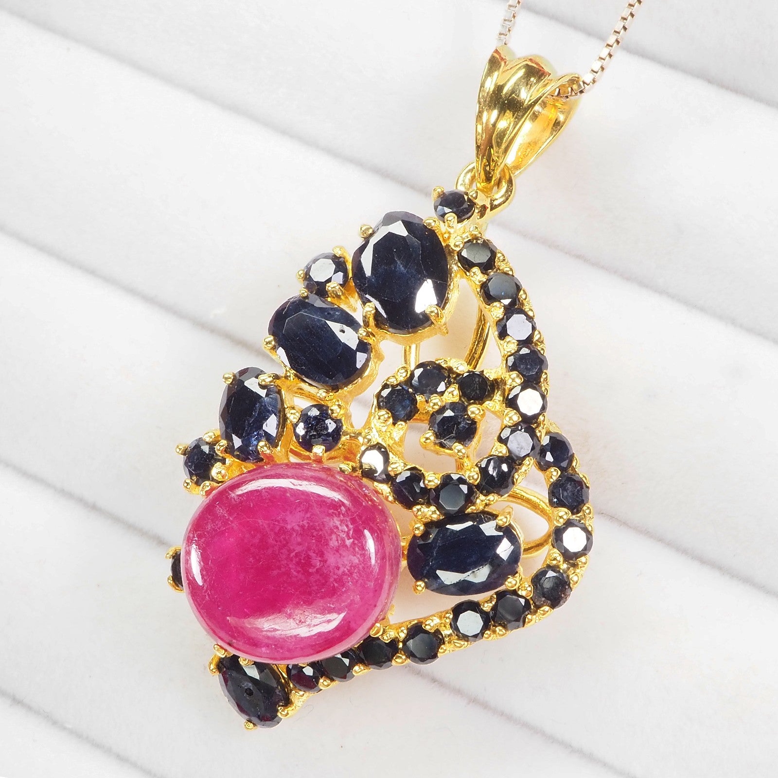 Red Ruby 925 Sterling Silver 24K Gold Pendants, Natural Gemstone, Everyday