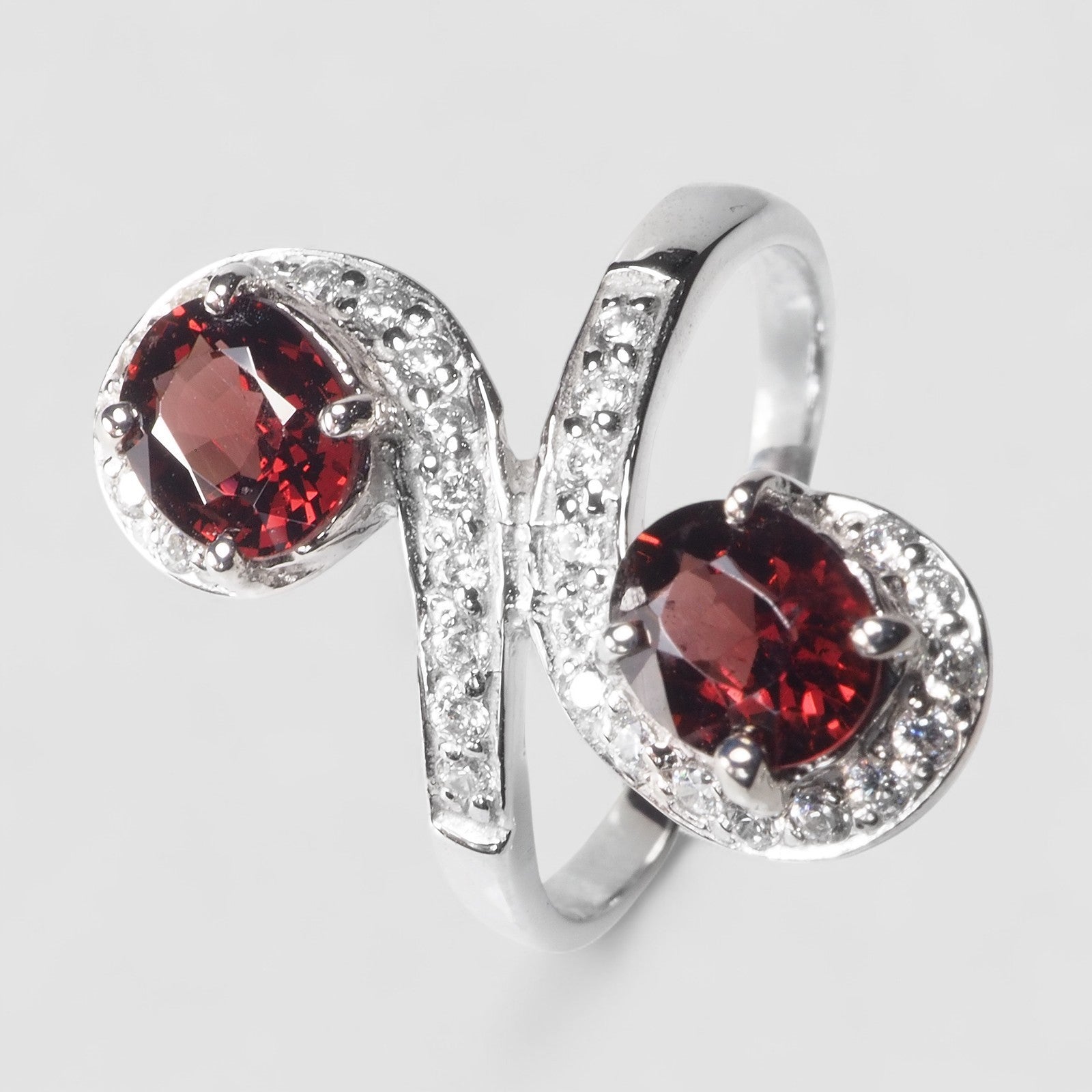 Duo Stone Red Spinel 925 Sterling Silver Ring