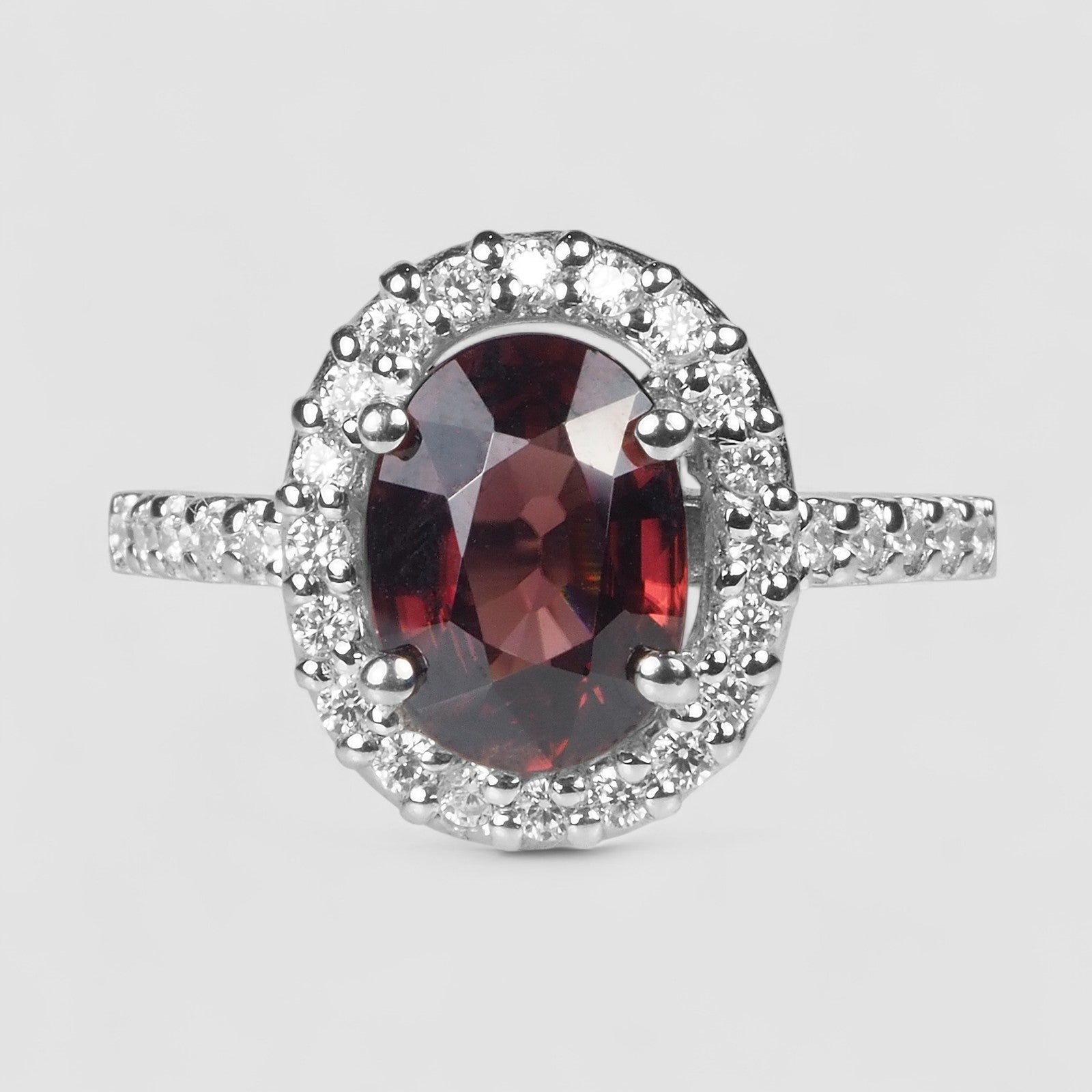 Oval Cut Deep Red Zircon Ring